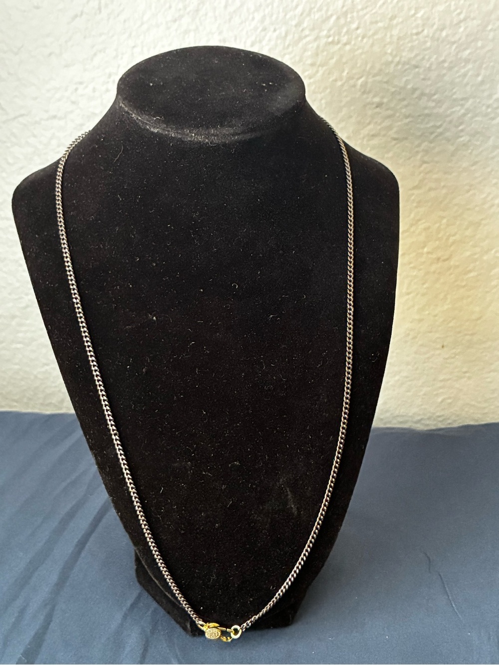 Black-Tone Chain Necklace with Gold Tone Pave Clasp 24”
